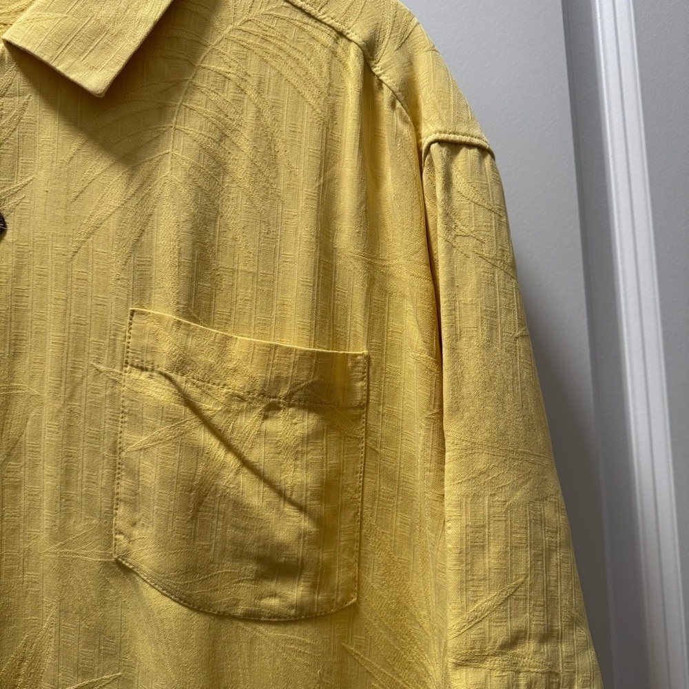 Tommy Bahama 100% Silk Shirt Men's LG Yellow Palm Print Resort - Picture 4 of 11